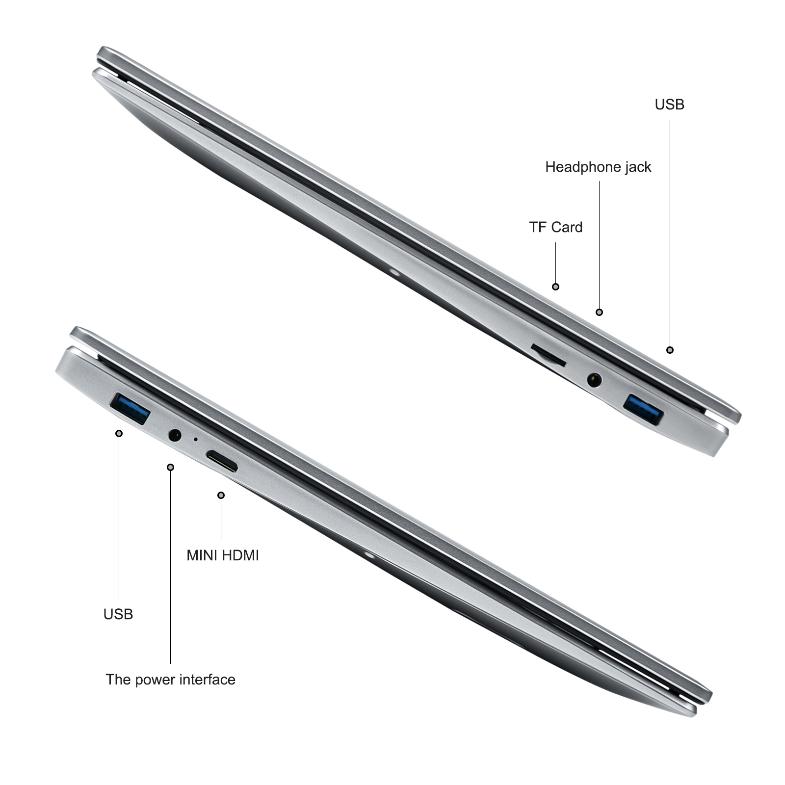 15.6 inch N95 laptop side profile and ports