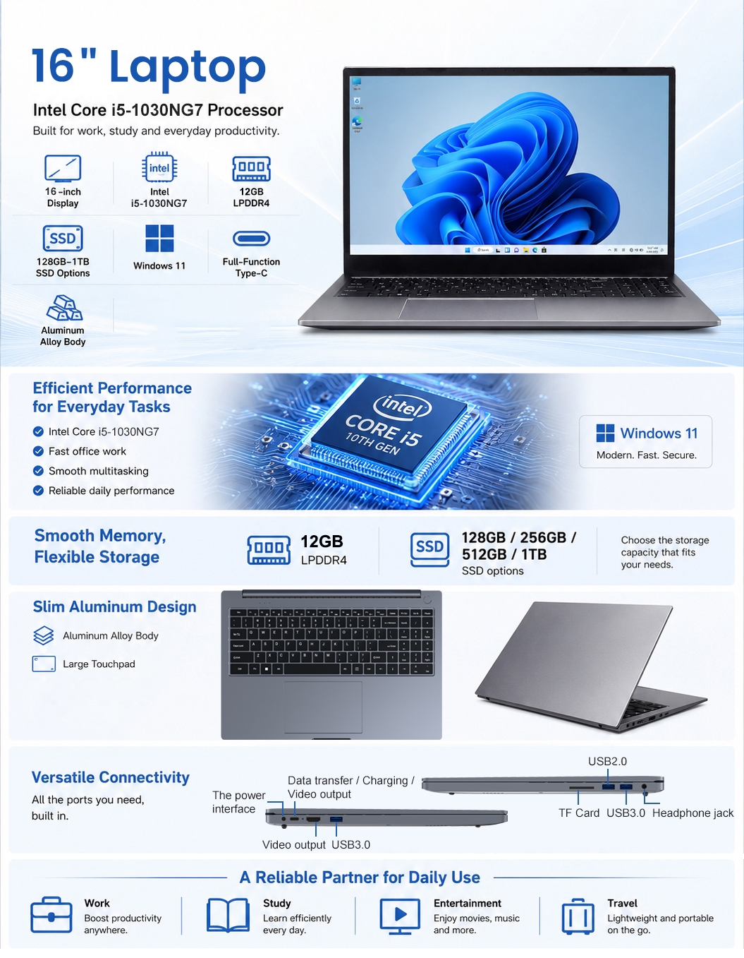 16 inch Intel i5 laptop features and specifications