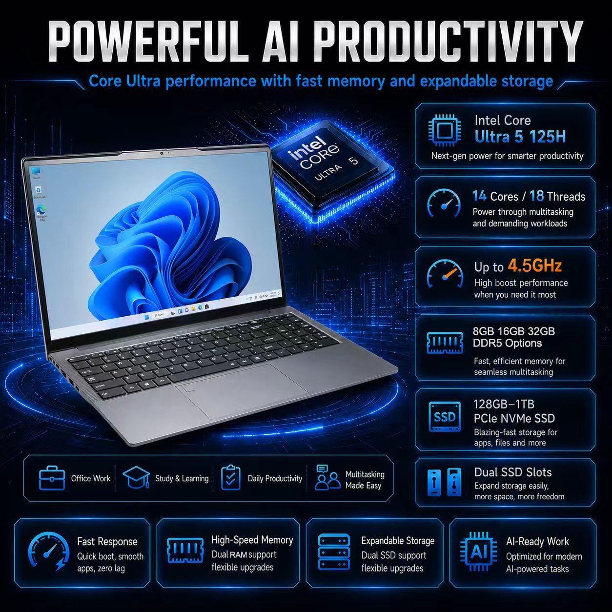 Intel Core Ultra 5 AI laptop productivity features