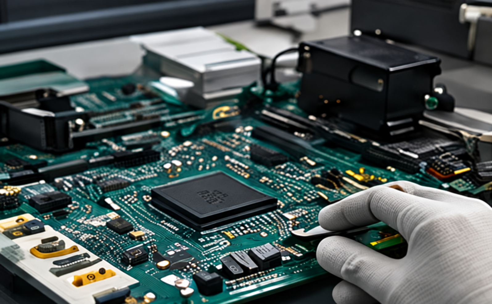 Close-up inspection and integration of a laptop mainboard