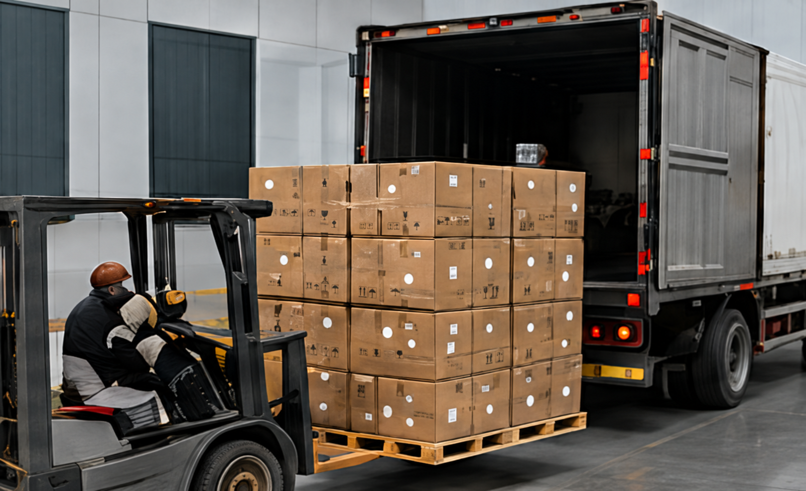 Packaged laptop orders being loaded for shipment