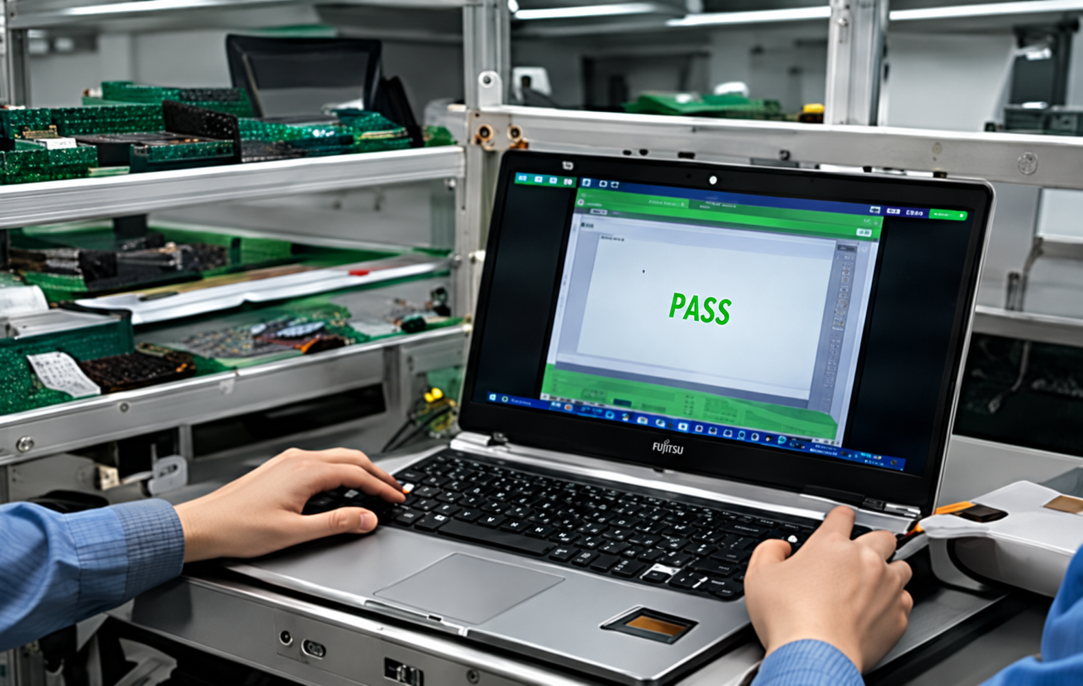 Laptop passing functional testing on the HonLin production line