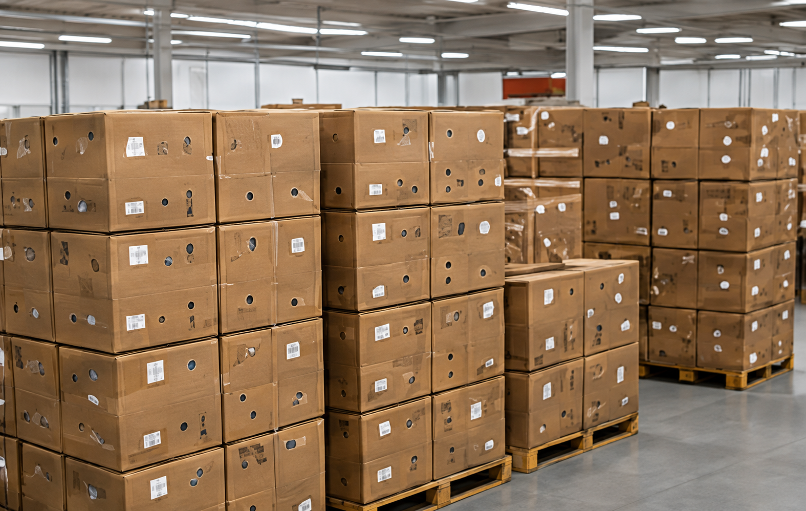 Prepared component cartons in the HonLin manufacturing warehouse