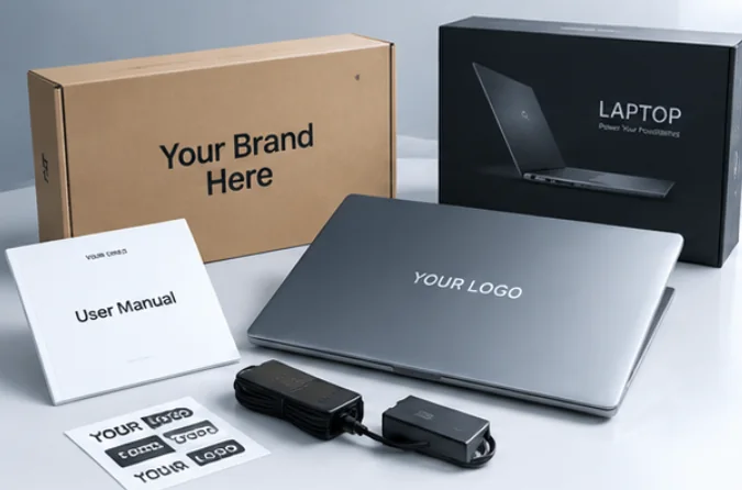 Private-label laptop branding, packaging, labels and user manual