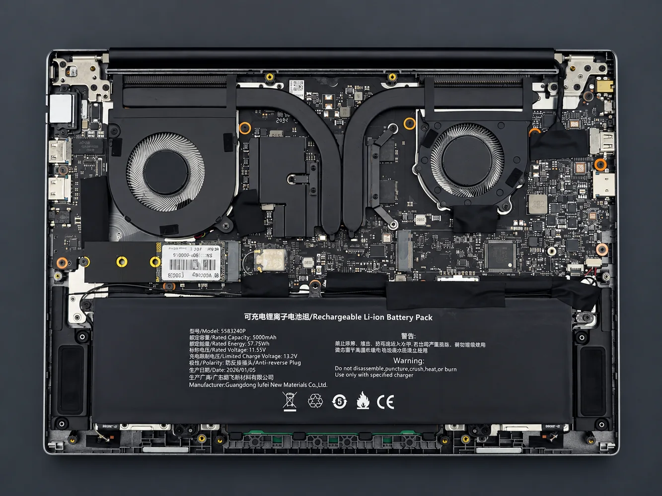 Laptop internal hardware, mainboard, cooling and battery customization