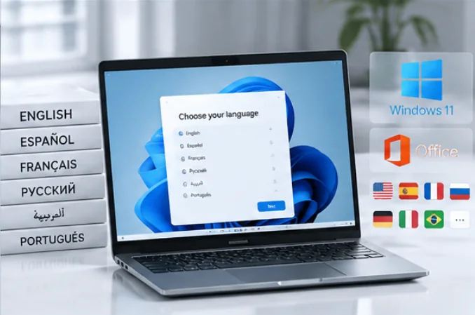 Laptop software localization with multilingual Windows and Office configuration
